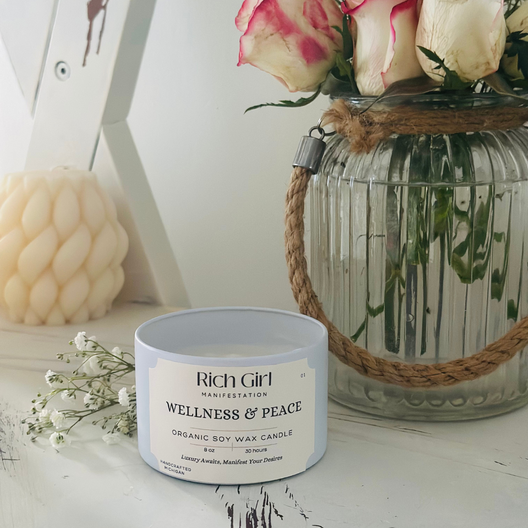 Manifest Wellness & Peace Candle | Crystal Candle for Healing Energy & Calm