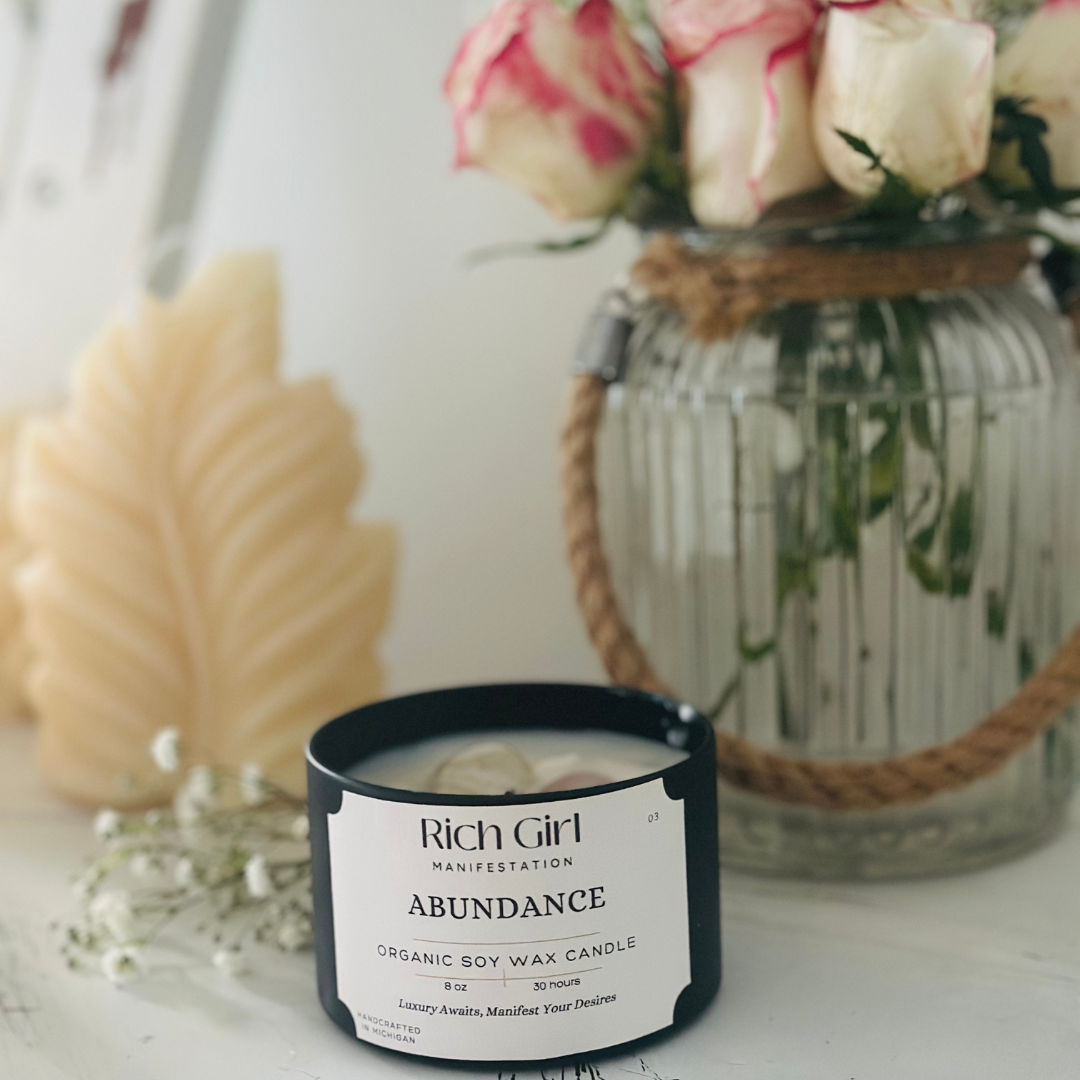 Manifest Abundance Candle | Crystal Candle for Wealth and Success