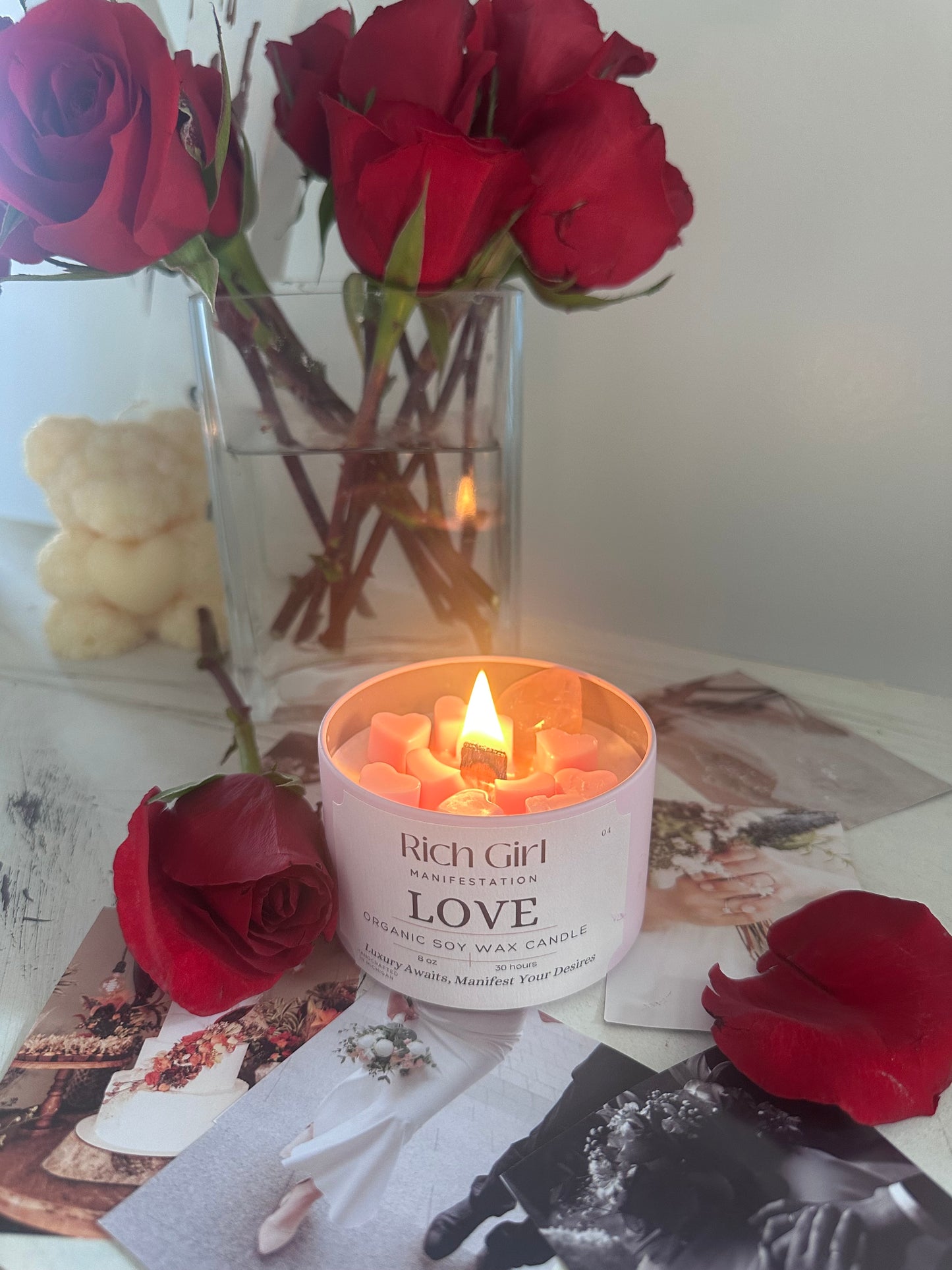 Manifest Love Candle | Rich Girl Manifestation | Crystal Candle to Attract Soulmate Love