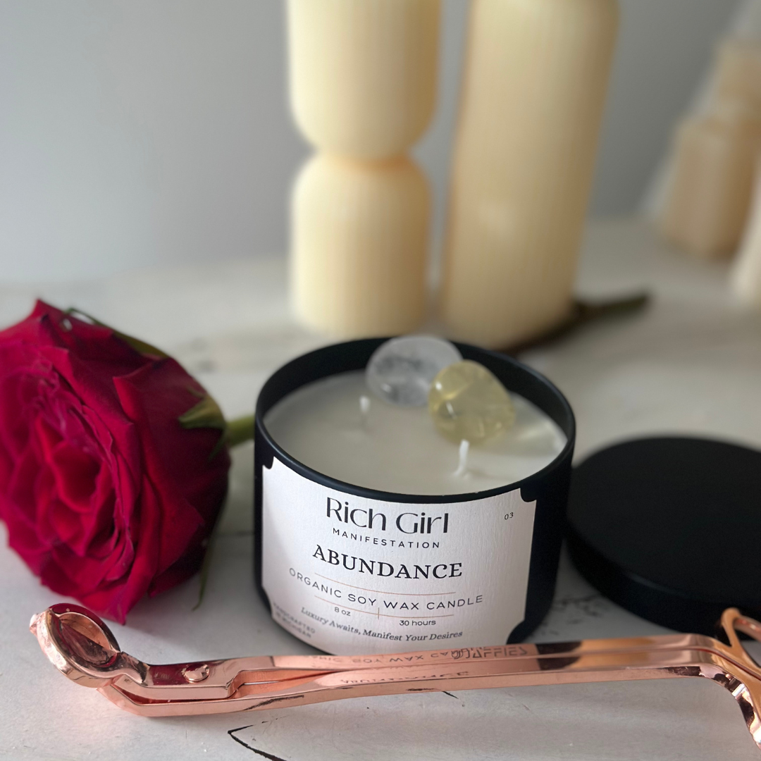 Manifest Abundance Candle | Crystal Candle for Wealth and Success