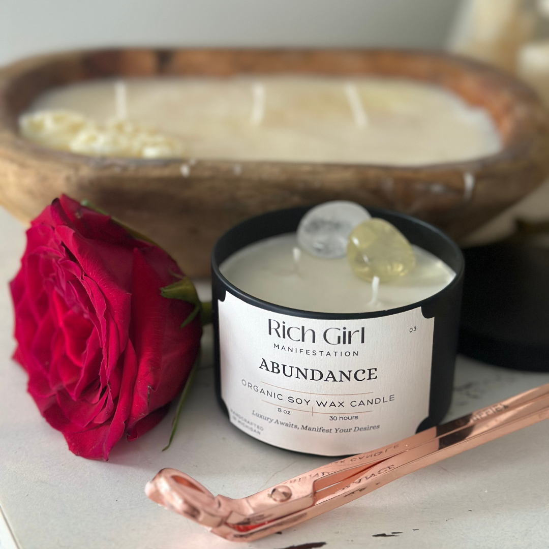 Manifest Abundance Candle | Crystal Candle for Wealth and Success