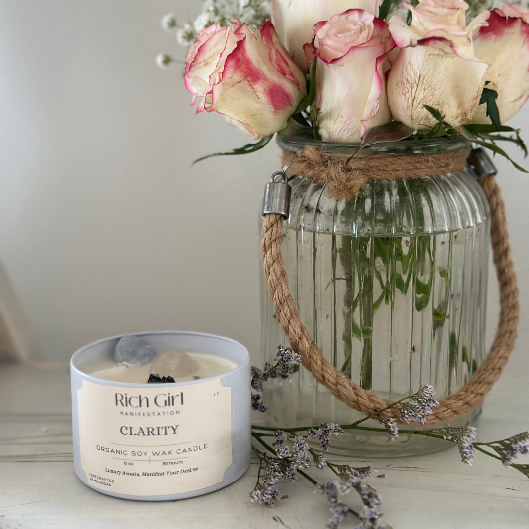 Manifest Clarity Candle | Crystal Candle for Mental Focus & Aligned Intentions