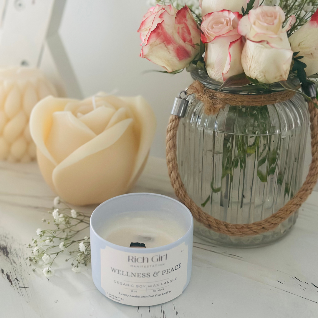 Manifest Wellness & Peace Candle | Crystal Candle for Healing Energy & Calm