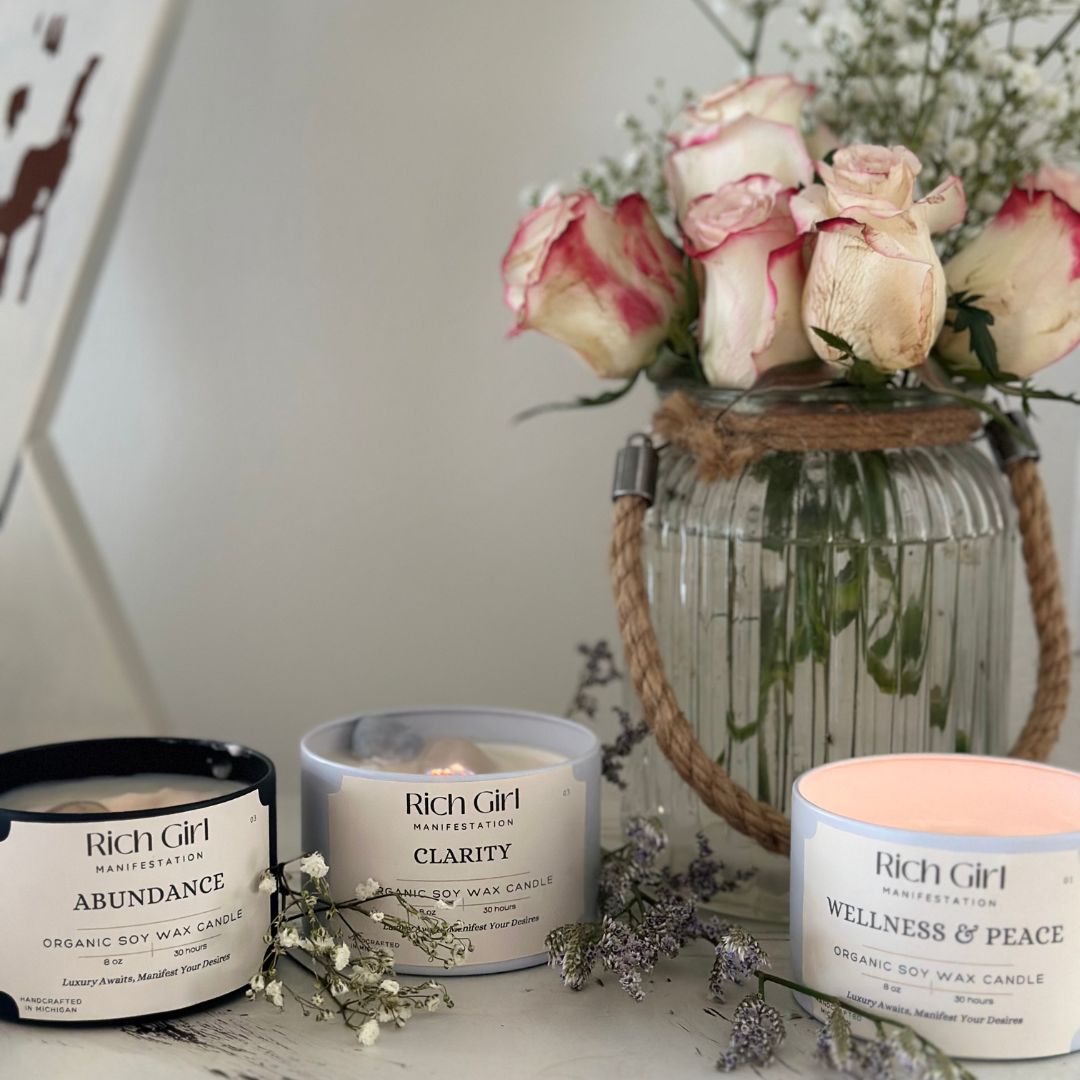 Manifest Wellness & Peace Candle | Crystal Candle for Healing Energy & Calm