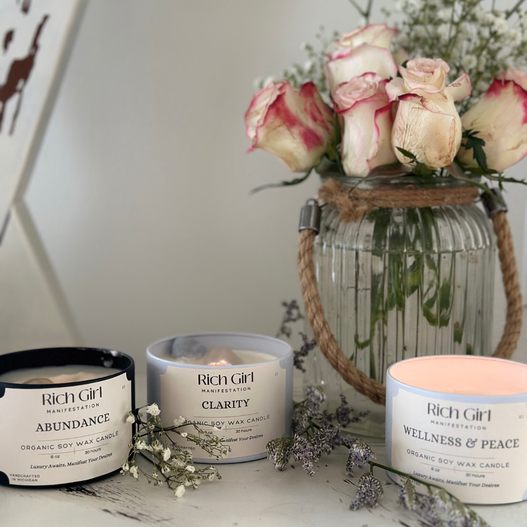 Manifest Abundance Candle | Crystal Candle for Wealth and Success
