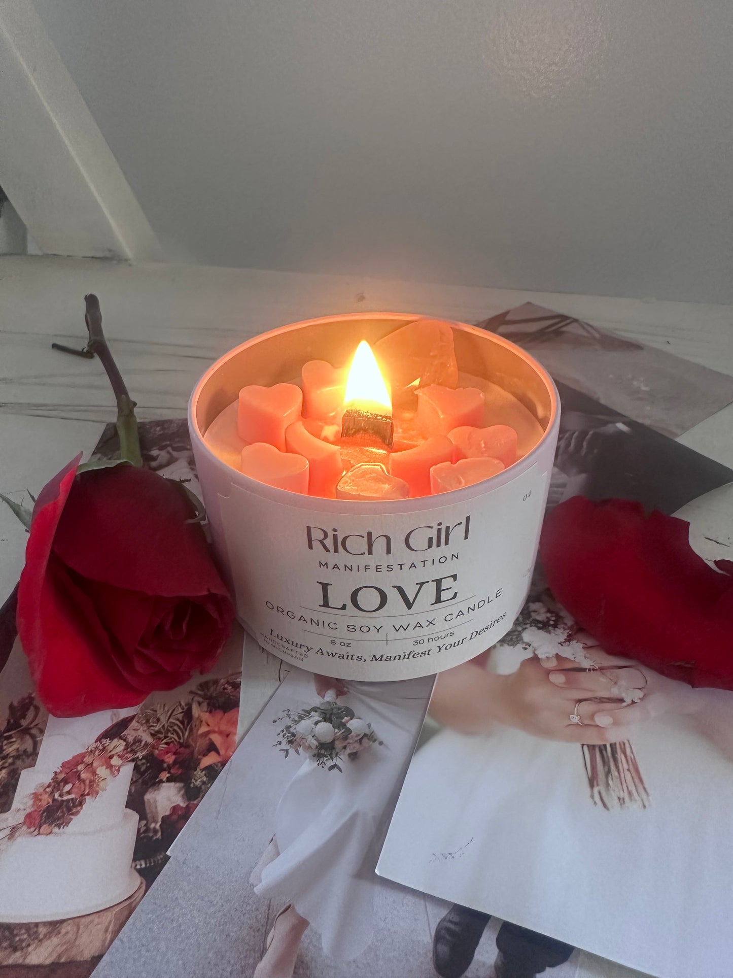 Manifest Love Candle | Rich Girl Manifestation | Crystal Candle to Attract Soulmate Love