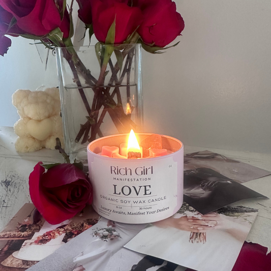 Manifest Love Candle | Rich Girl Manifestation | Crystal Candle to Attract Soulmate Love